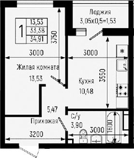 Продается 1-комн. квартира, 33.38 м²