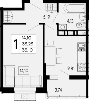 Продается 1-комн. квартира, 33.23 м²