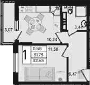 Продается 1-комн. квартира, 31.73 м²
