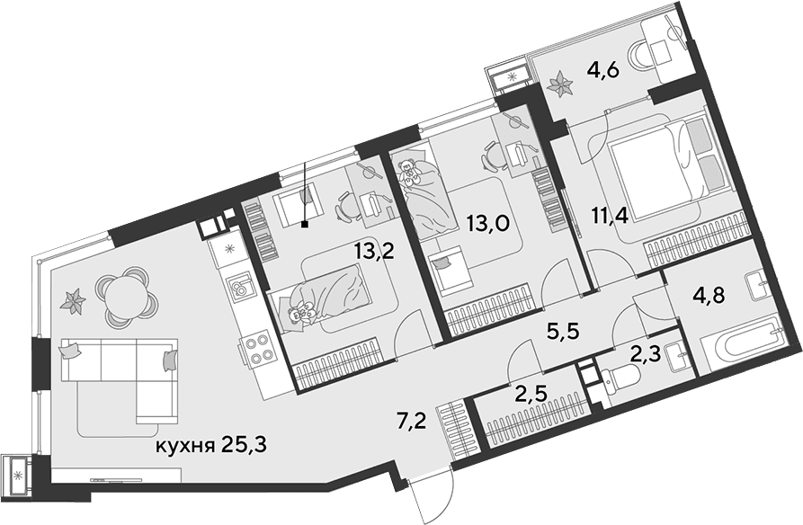 Продается 4-комн. квартира, 85.2 м²
