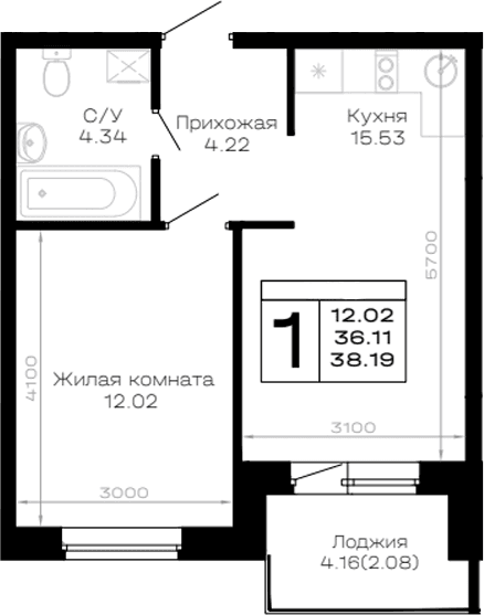 Продается 1-комн. квартира, 36.11 м²