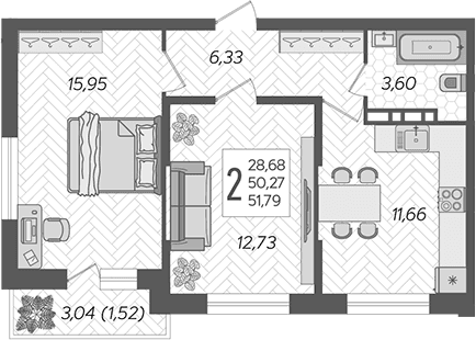 Продается 2-комн. квартира, 50.27 м²