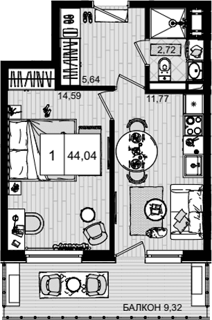 Продается 1-комн. квартира, 34.72 м²