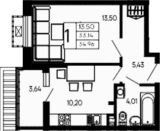 Продается 1-комн. квартира, 33.14 м²