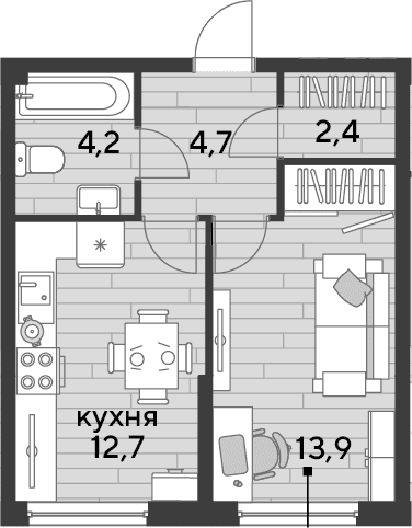 Продается 1-комн. квартира, 37.9 м²