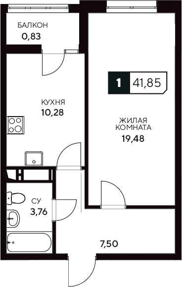 Продается 1-комн. квартира, 41.02 м²