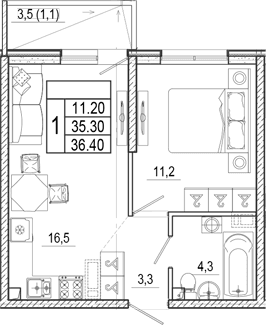 Продается 2-комн. квартира, 35.3 м²