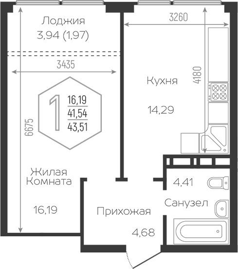 Продается 1-комн. квартира, 40.73 м²