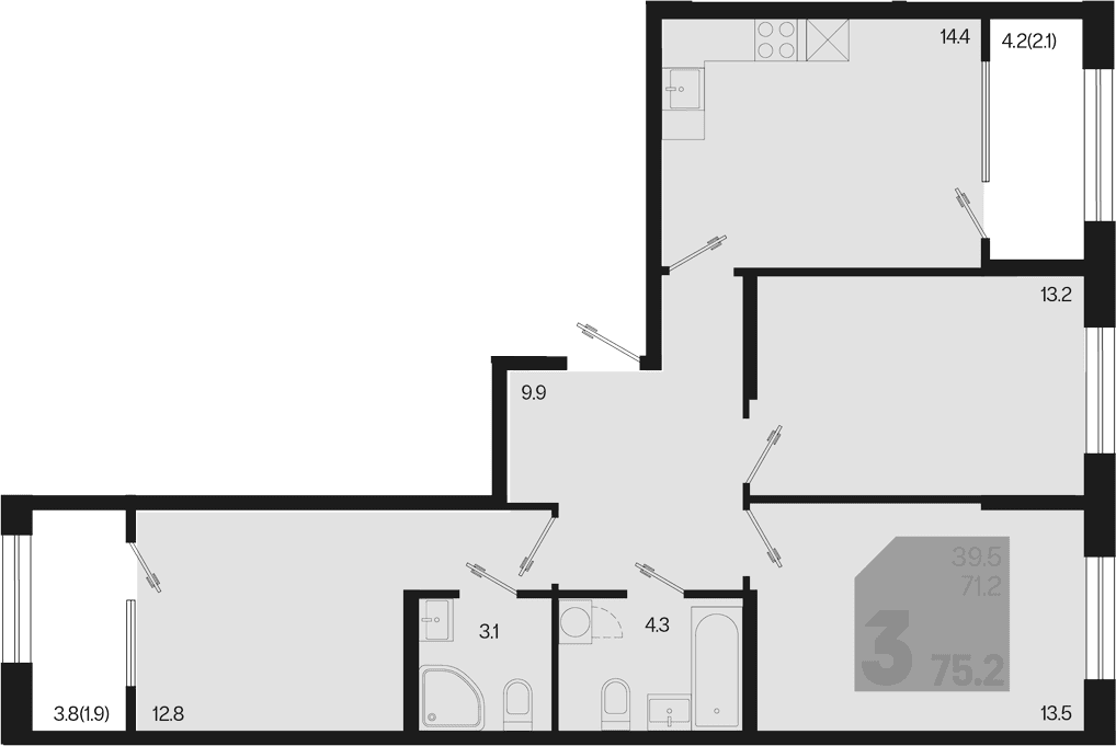 Продается 3-комн. квартира, 71.2 м²
