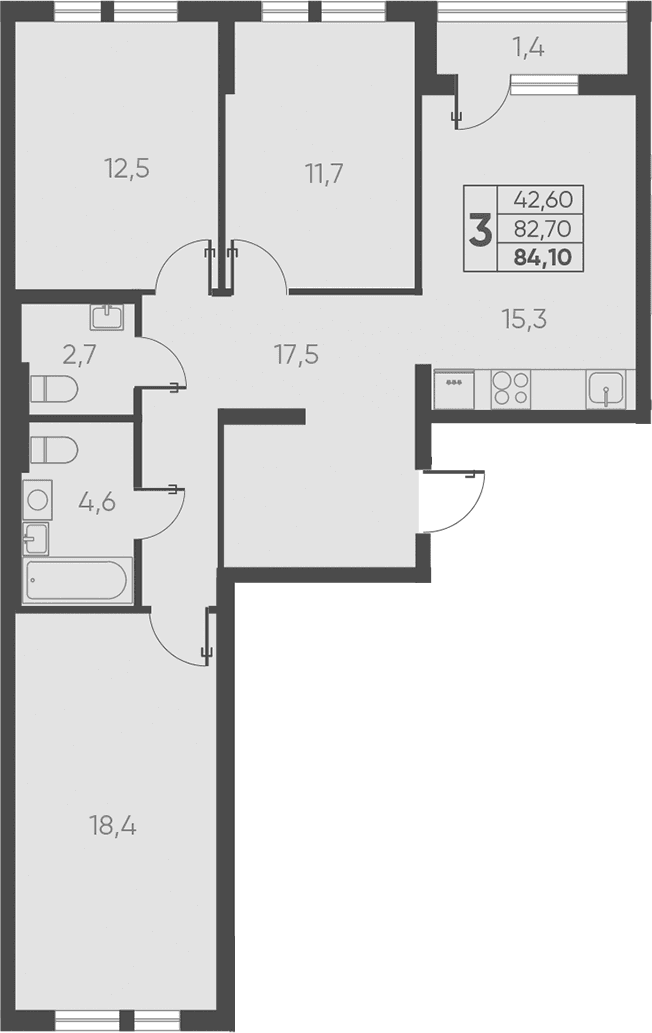 Продается 3-комн. квартира, 82.7 м²