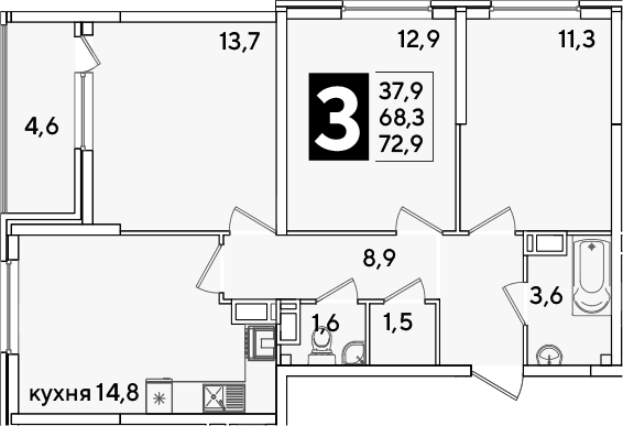 Продается 3-комн. квартира, 68.3 м²