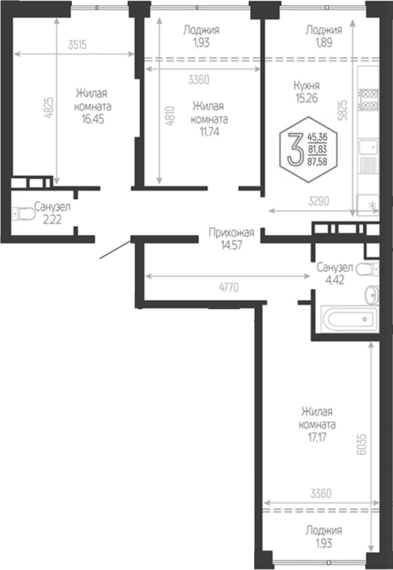 Продается 3-комн. квартира, 81.83 м²