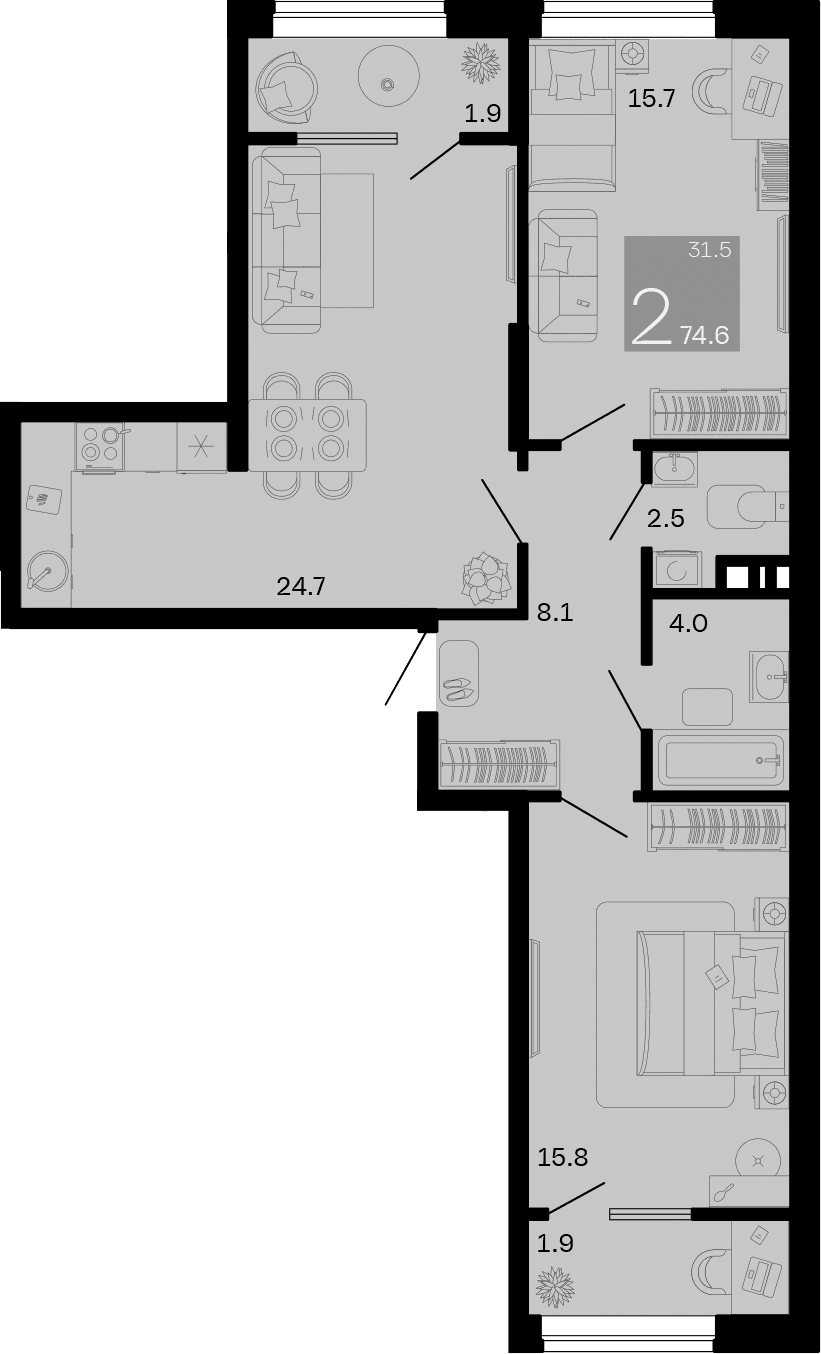 Продается 2-комн. квартира, 70.8 м²