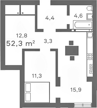 Продается 2-комн. квартира, 52.3 м²