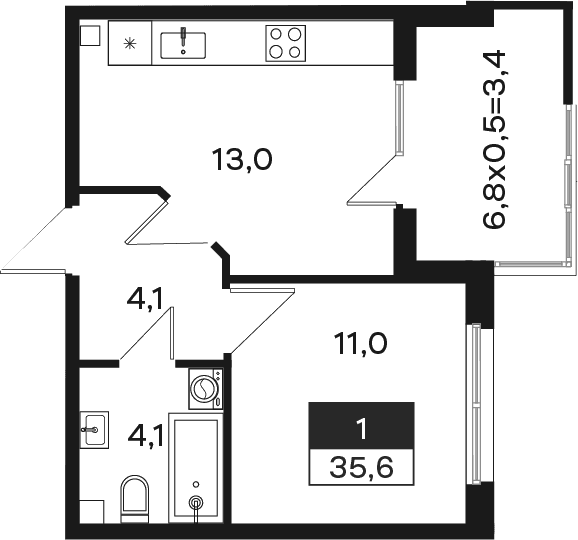 Продается 1-комн. квартира, 32.2 м²