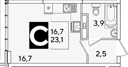 Продается 1-комн. квартира, 23.1 м²