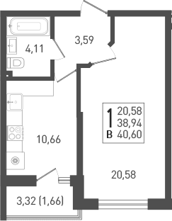 Продается 1-комн. квартира, 39.6 м²