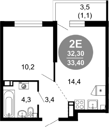 Продается 2-комн. квартира, 32.3 м²
