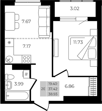 Продается 2-комн. квартира, 37.42 м²