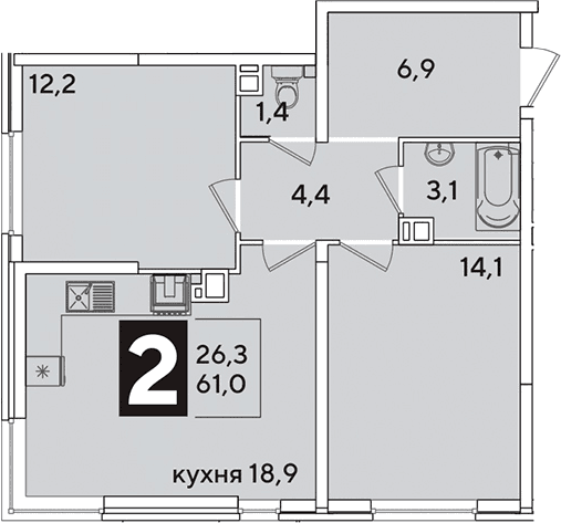 Продается 3-комн. квартира, 61 м²