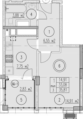 Продается 1-комн. квартира, 32.98 м²
