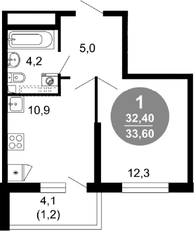 Продается 1-комн. квартира, 32.4 м²
