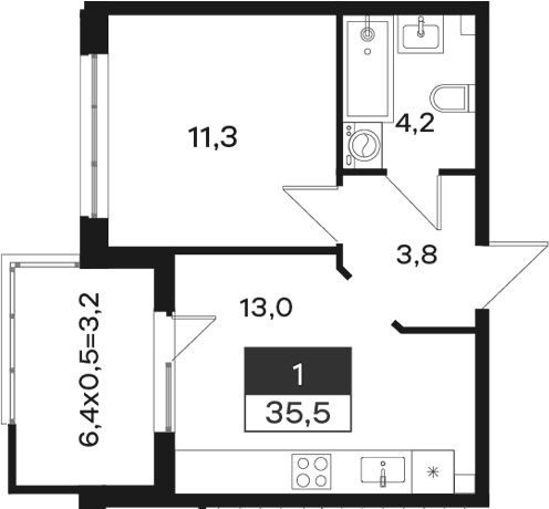 Продается 1-комн. квартира, 32.3 м²