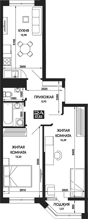 Продается 2-комн. квартира, 56.82 м²