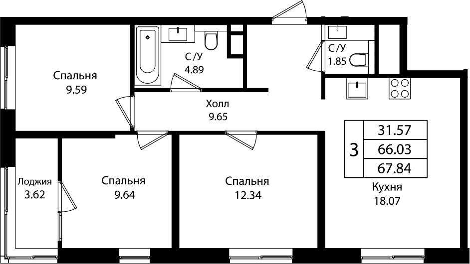Продается 4-комн. квартира, 65.78 м²