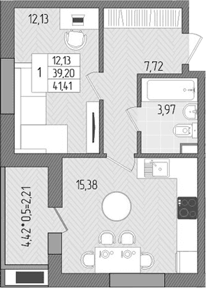 Продается 1-комн. квартира, 39.2 м²