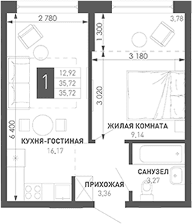 Продается 1-комн. квартира, 37.69 м²