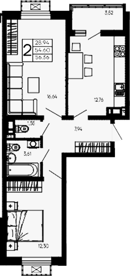 Продается 2-комн. квартира, 54.6 м²