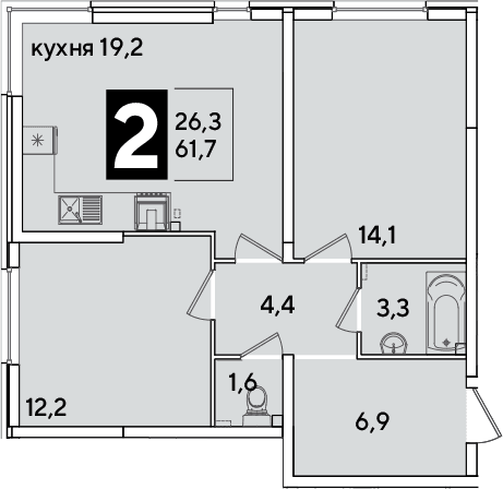 Продается 3-комн. квартира, 61.7 м²