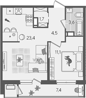 Продается 2-комн. квартира, 44.3 м²