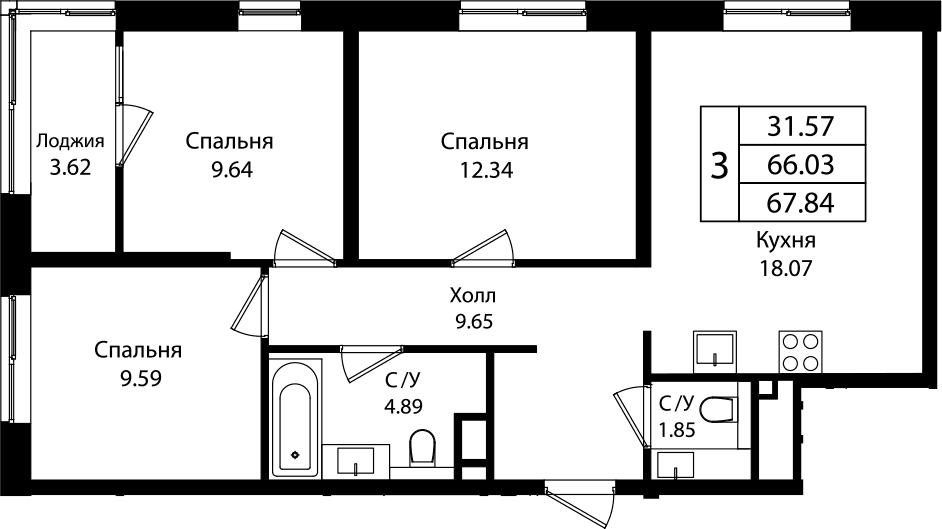 Продается 4-комн. квартира, 65.44 м²
