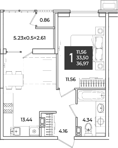 Продается 1-комн. квартира, 33.5 м²