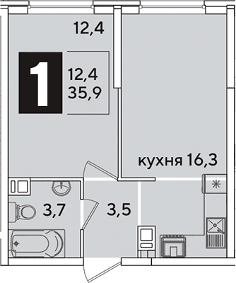 Продается 2-комн. квартира, 36.3 м²