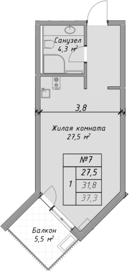 Продается 1-комн. квартира, 31.8 м²
