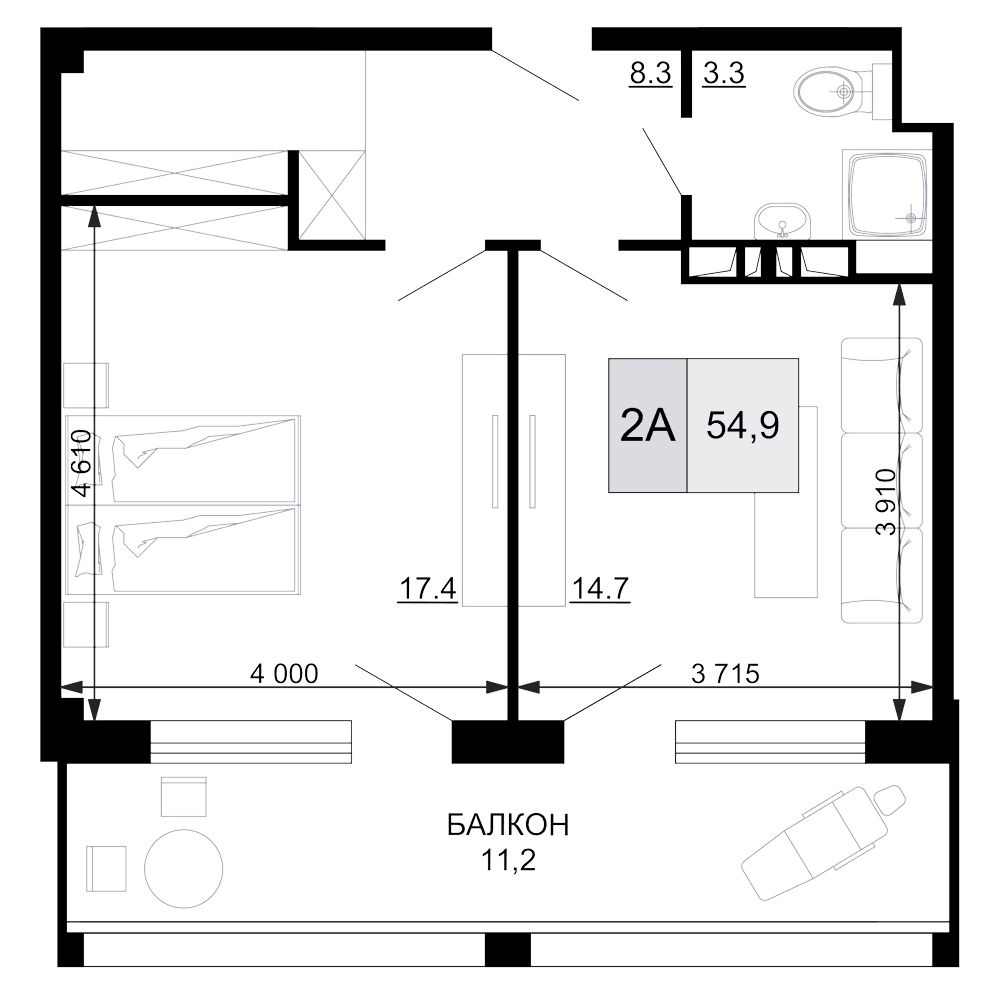 Продается 2-комн. квартира, 43.7 м²