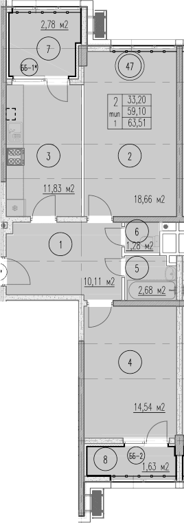 Продается 2-комн. квартира, 59.1 м²