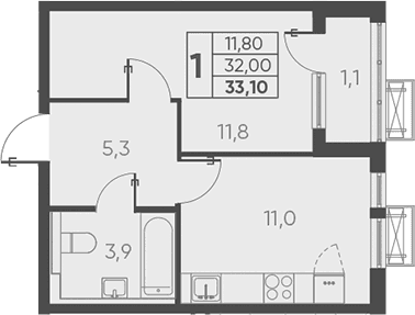 Продается 1-комн. квартира, 33.1 м²