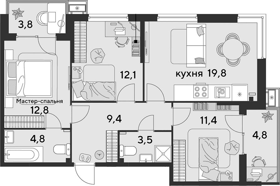 Продается 4-комн. квартира, 73.8 м²