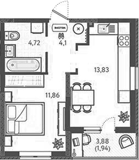 Продается 1-комн. квартира, 34.51 м²