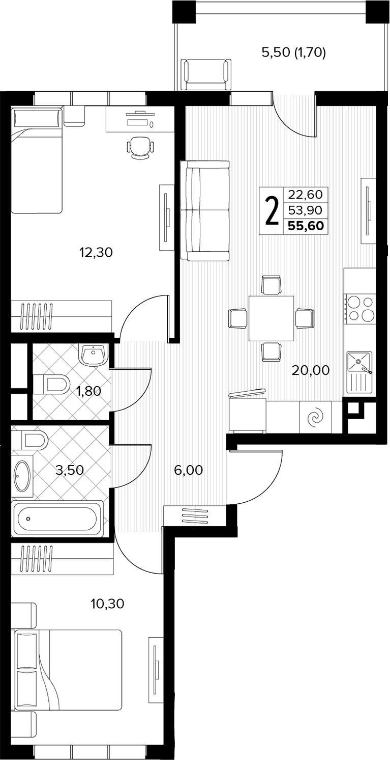 Продается 2-комн. квартира, 53.9 м²
