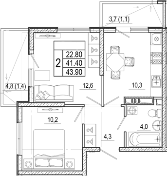 Продается 2-комн. квартира, 41.4 м²
