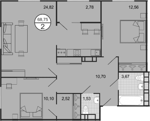 Продается 3-комн. квартира, 65.97 м²