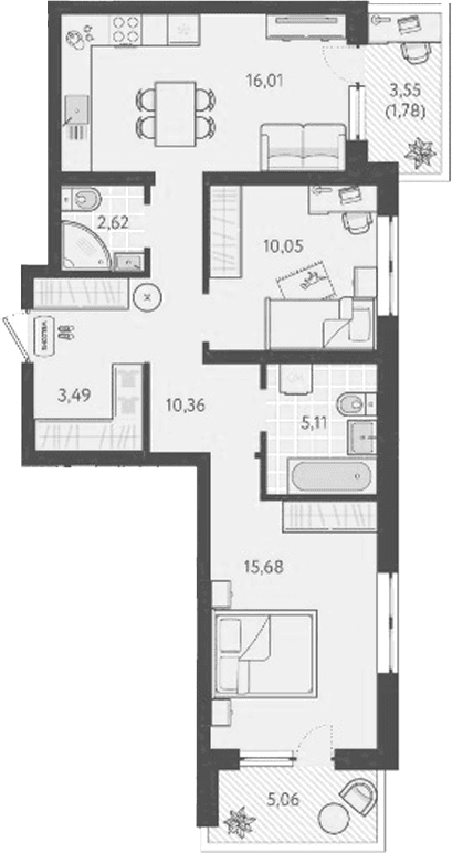 Продается 2-комн. квартира, 63.32 м²