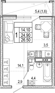 Продается 1-комн. квартира, 24.9 м²