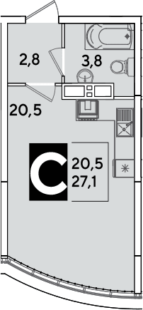Продается 1-комн. квартира, 27.1 м²