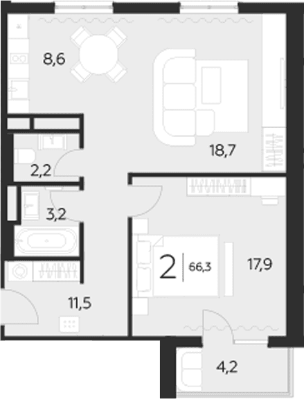 Продается 1-комн. квартира, 62.1 м²